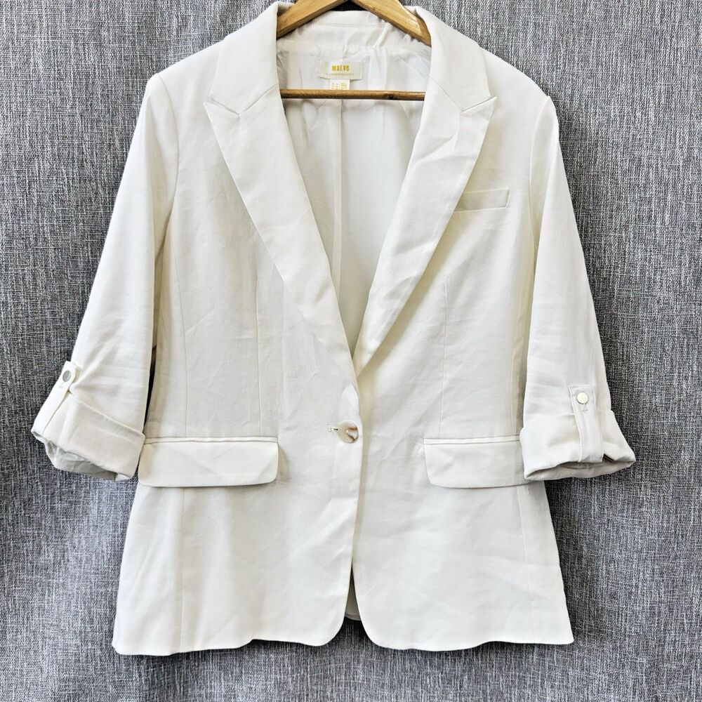 Anthropologie Maeve Roll Sleeve Blazer Women’s White Linen Blend Career Size 10